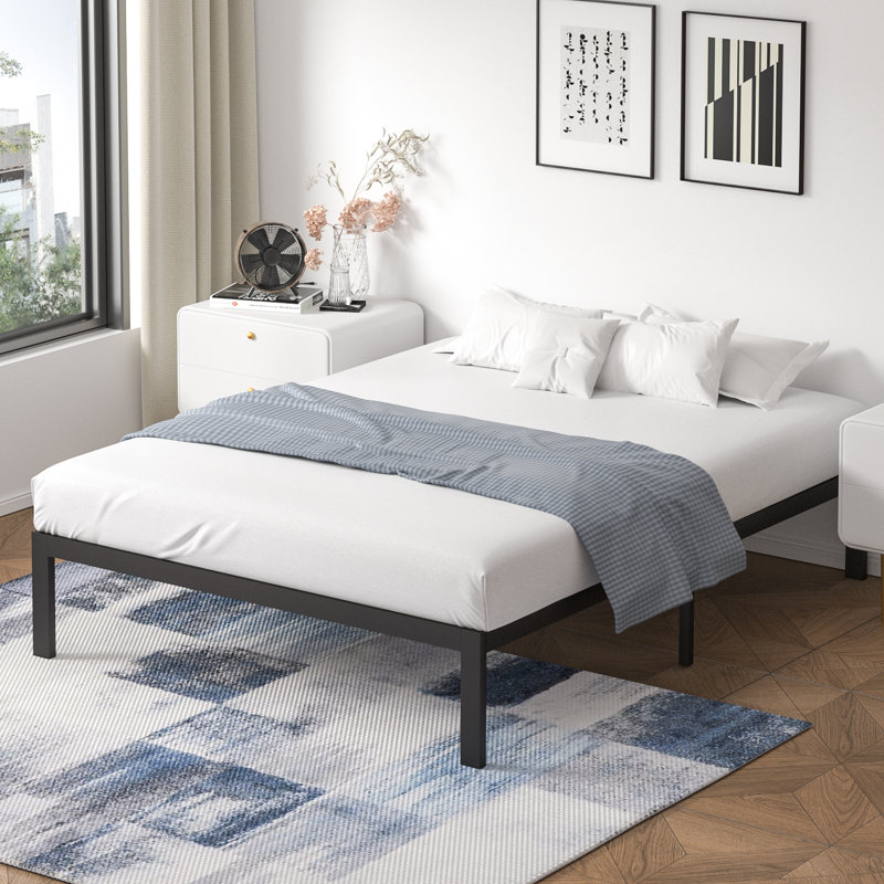 Base de lit plateforme robuste de 14 po avec lattes en acier renforcé Base E, Grand, Noir
