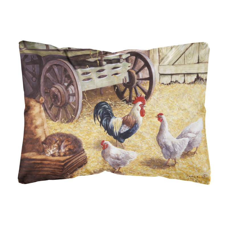  Coussin décoratif intérieur / extérieur Rooster and Hens Chickens in the Barn