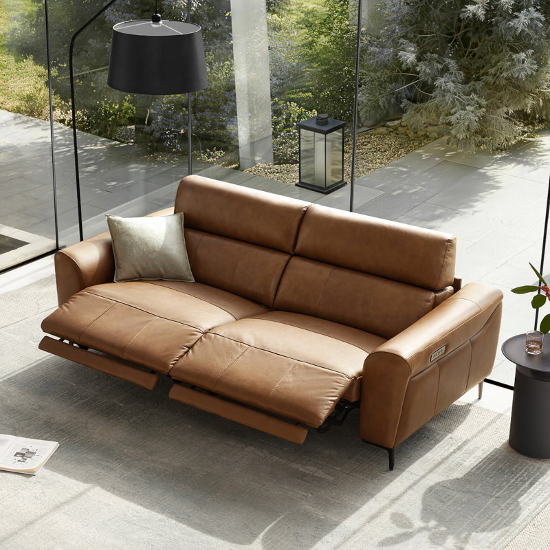 2-Piece Dual Motor Genuine Leather Zero Wall Sofa With Power Headrest, Saddle