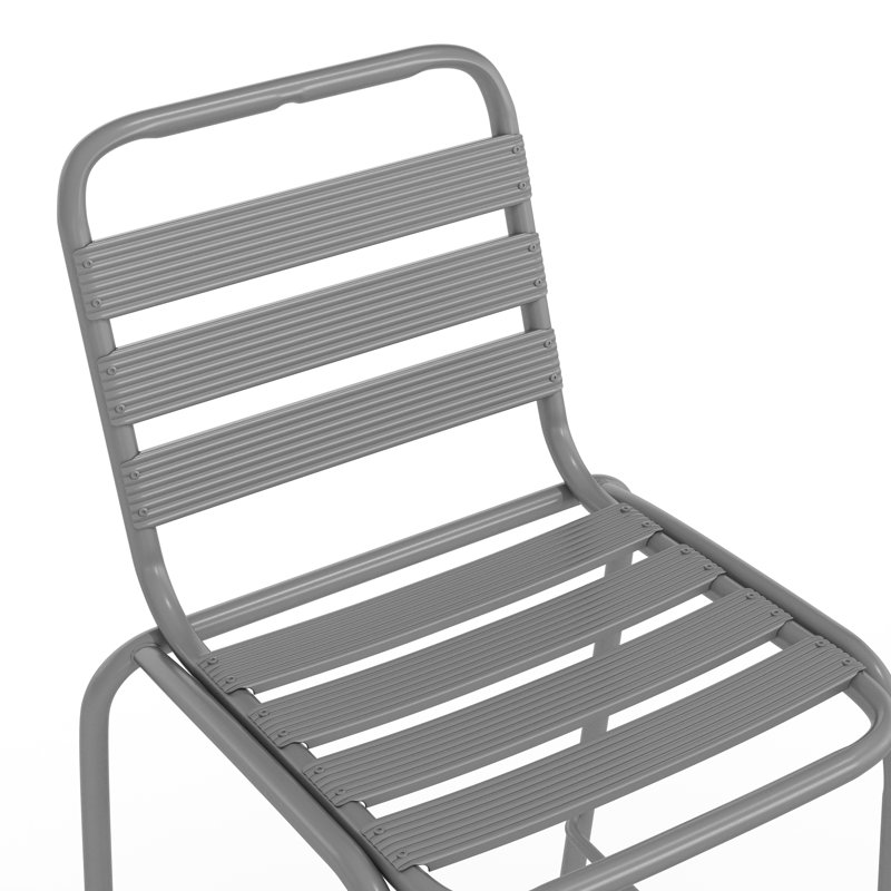 Tabouret de bar commercial à l'intérieur et à l'extérieur avec dossier à trois lattes en métal, Argent
