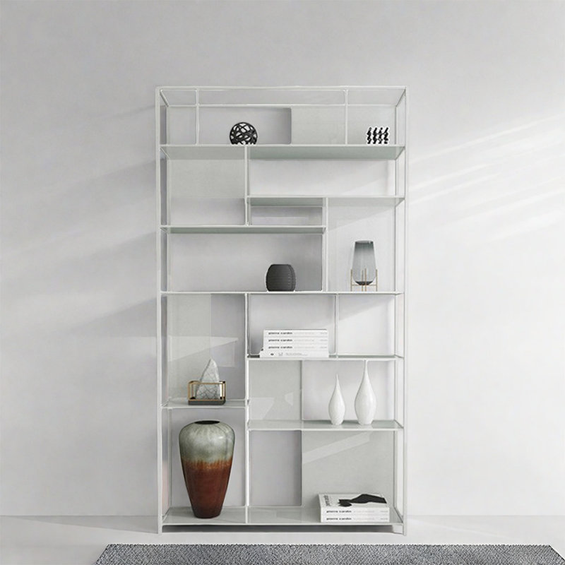 Bibliothèque simple, élégante et stylée, Blanc, (8 tablettes) H 78,7 po x l 47,2 po x P 9,8 po