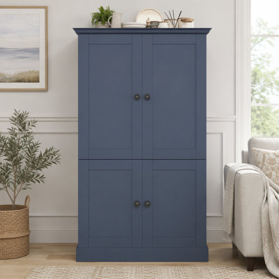 Garde-manger autoportant de 42,3 x 20,0 x 70,9 pouces, grand poste de travail de rangement avec 4 portes, 3 tiroirs, 6 tablettes de porte, tablettes amovibles et 6 supports à vin