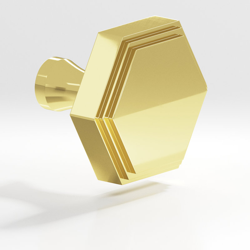 Poignée d'armoire hexagonale avec poteau évasé, Laiton poli, L 1,72 po x l 1,5 po