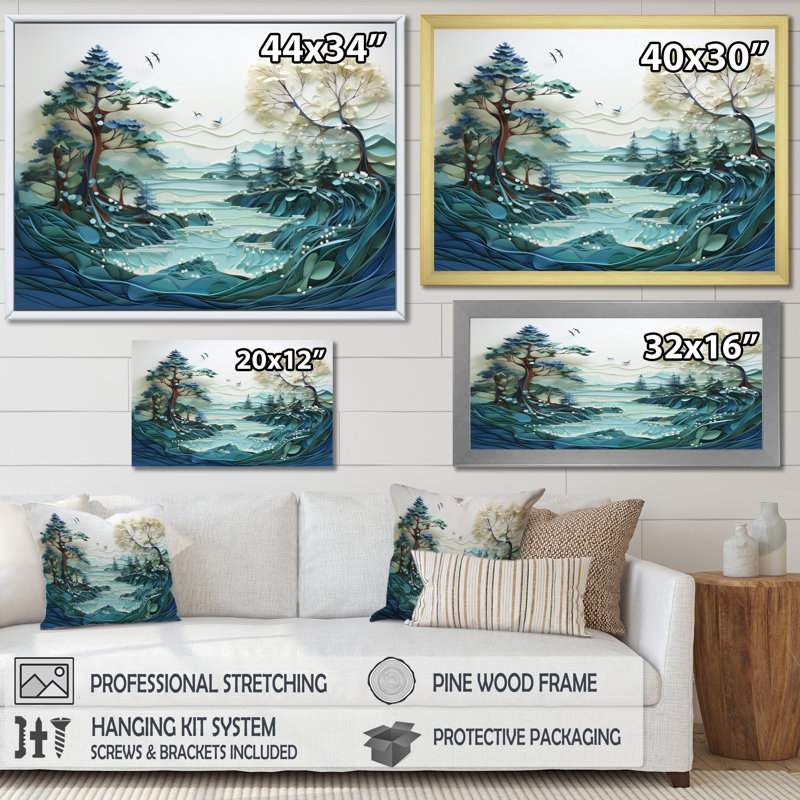 Décoration murale bleu sarcelle Iceberg Glacial Reflections - Iceberg, Cadre doré simple, H 24 po x l 32 po x P 1 po