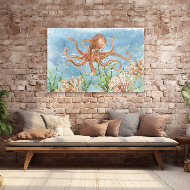 Under Coast Life IV - animal côtier - bleu, blanc, beige, brun, H 60 po x l 40 po