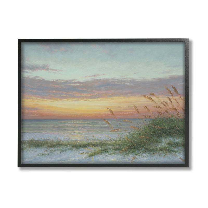 «Coastal Beach Summer Sunset», estampe numérique de Martin Figlinski, Giclée encadrée noir minuit