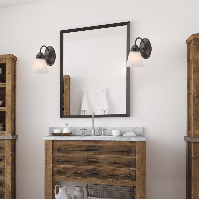 Bienville 1-Light Indoor Antique Bronze Wall Mount Sconce with Alabaster Glass Bell Shade, Antique Bronze