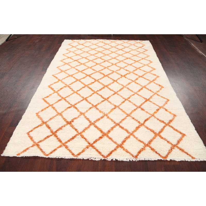Tapis décoratif en laine noué à la main de conception unique 5 pi 3 po x 7 pi 9 po noué à la main New Age