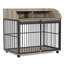Chenil pour chien avec rangement double couche et look élégant, roues fonctionnelles verrouillables en caisse grise