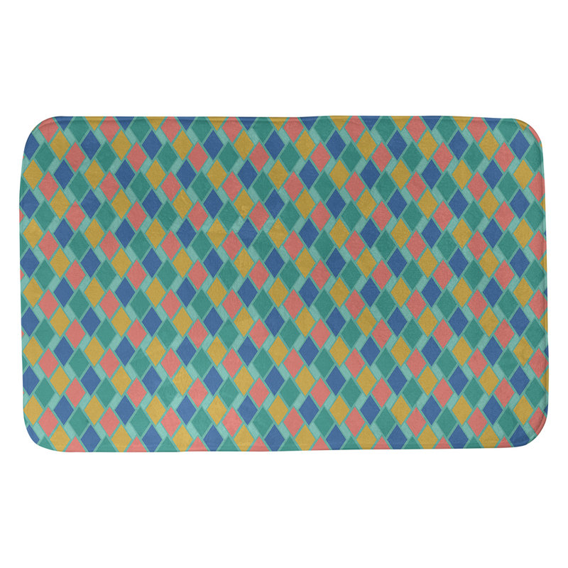 Tapis pour salle de bain rétro diamants Leffel, l 21 po x L 34 po, Vert / Rouge / Bleu
