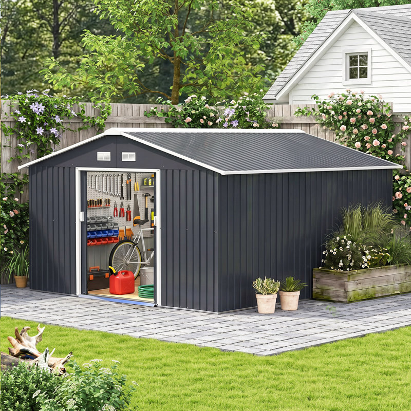 Barnesville 11 ft. W x 13 ft. D Metal Garden Shed, Grey