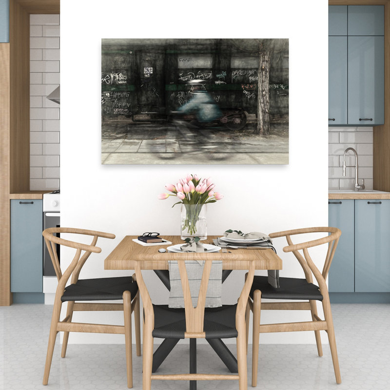 «Urban Motion Blur Rider Abstract Contemporary City Tree», reproduction d'art murale, 32" H x 48" W