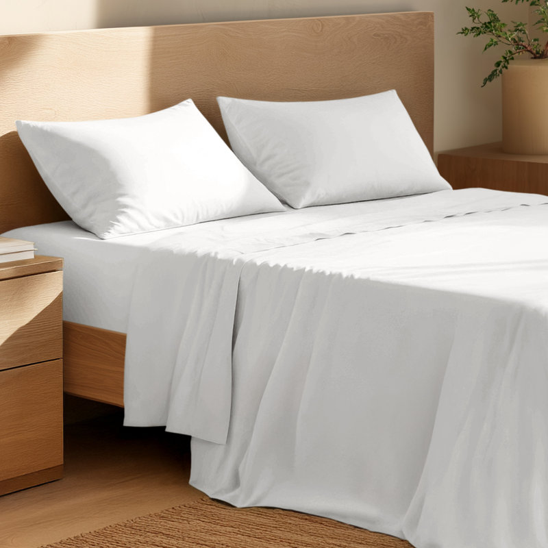 100% Cotton Percale Sheet Set, White, Queen Sheet Set with 2 Pillowcases