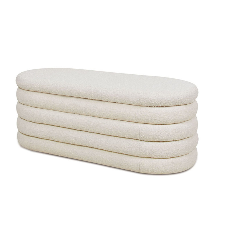 Banc de rangement ovale rembourré Fuji, Blanc
