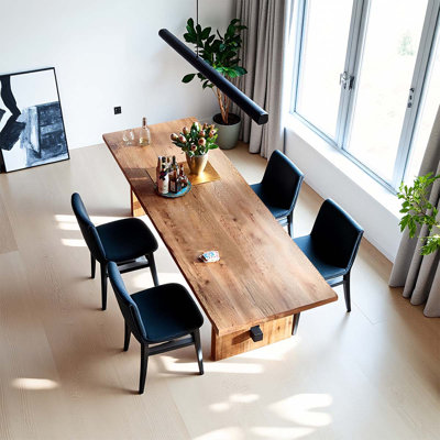 Modern rectangular solid wood dining table by Millwood Pines