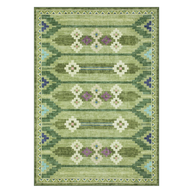 9x12 Extra Large Vintage Southwestern Area Rug, Non-Slip Washable Low-Pile Boho Stain Resistant Foldable Carpet for Office Apartment