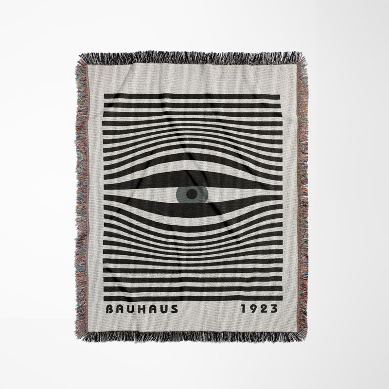 Jeté en mélange de coton Bauhaus, Gris / noir / blanc cassé, L 60 po x l 60 po