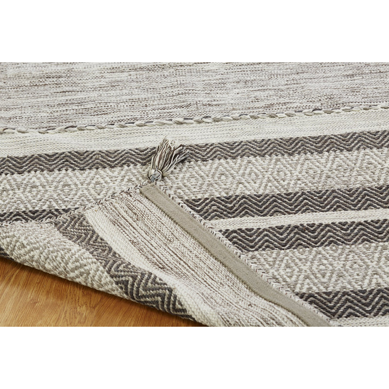 Tapis décoratif gris en coton tissé à la main Phillipston, Rectangle 5 pi 6 po x 8 pi 6 po