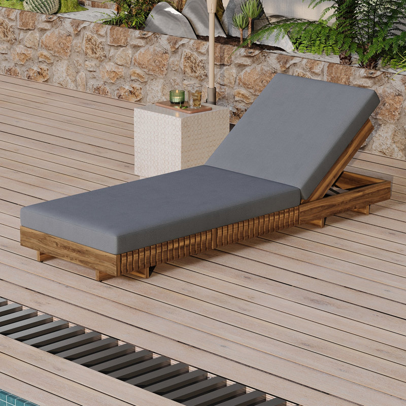 Ensemble de chaises longues en bois d'acacia massif avec COUSSIN LUNGE (gris foncé) - Version crème assortie disponible