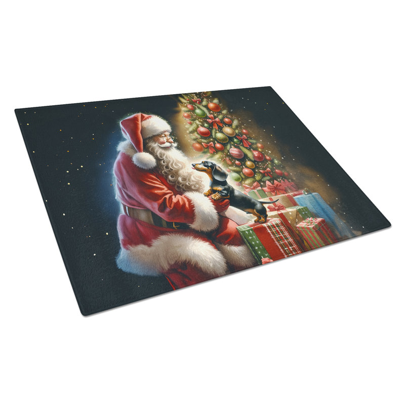 Planche à découper en verre Dachshund and Santa Claus