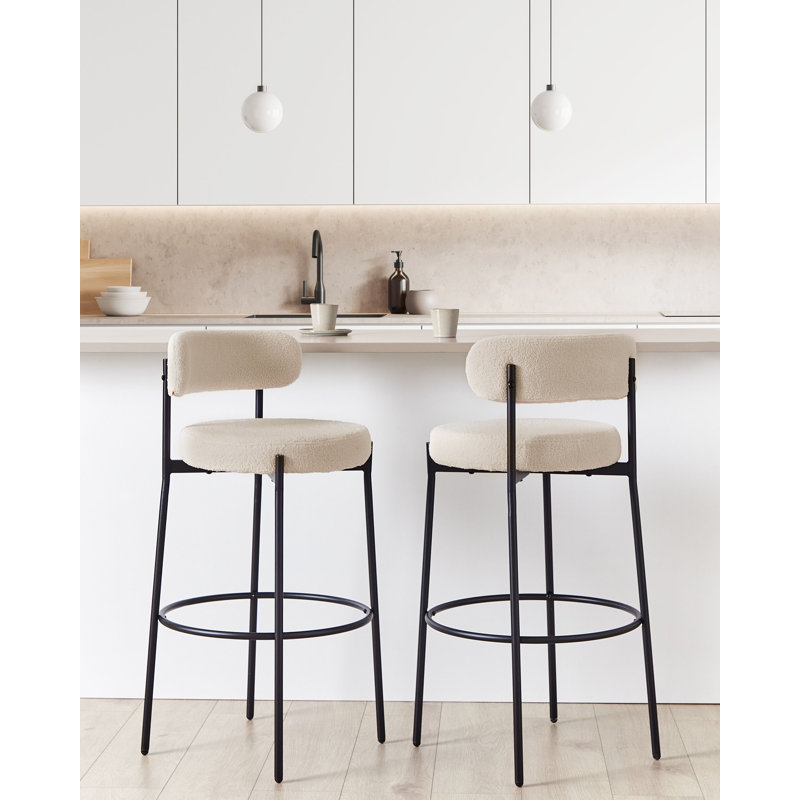Romanok Upholstered Counter Stool with Metal Frame, Light Beige