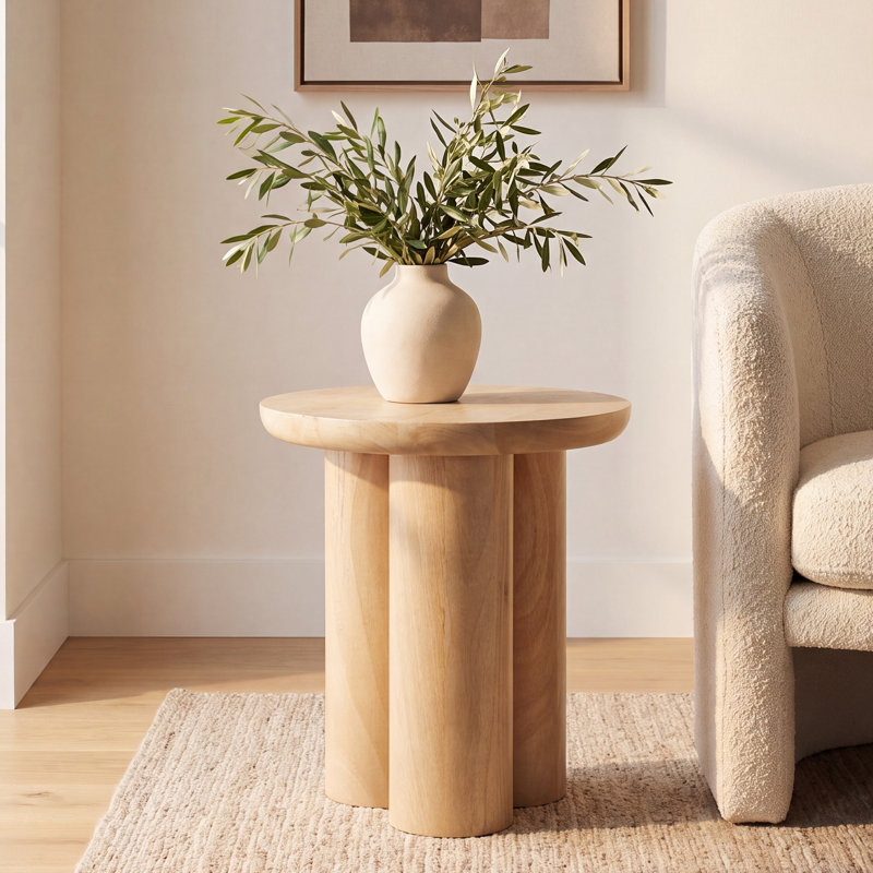 Modern Neutral Wooden Living Room End Table, Side Table 18", Natural