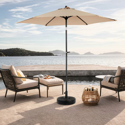 Parasol de patio extérieur 9 pi - et parasol stable. Manivelle à bouton-poussoir pratique. Pour la cour, la piscine, la terrasse. Fabrication 100% auvent. Idéal pour