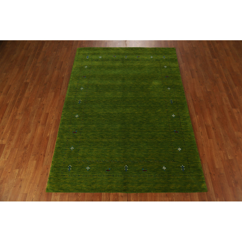Handmade Green Gabbeh Area Rug 5x8