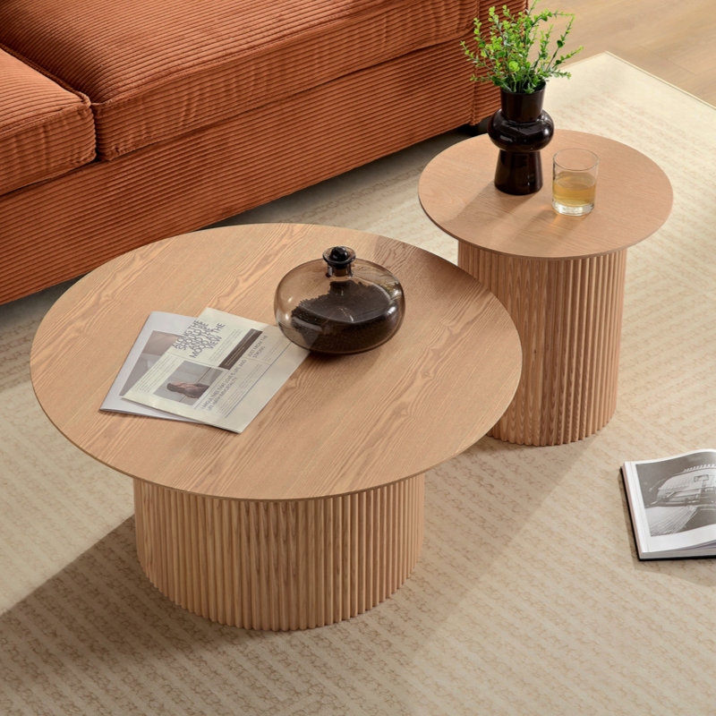 17.71 Inch Round Fluted Side Table Circle Small Accent Table   Mid Century  Circle Bedside Table