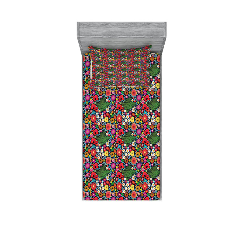 Multicolore drap-housse et coussin décoratif Ambesonne, Ensemble de draps pour lit simple + 3 pièces supp