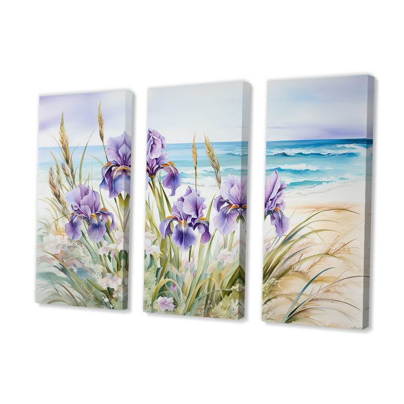 Mauve iris sur la plage II - ensemble d'impressions d'art mural iris, H 28 po x l 36 po x P 1 po