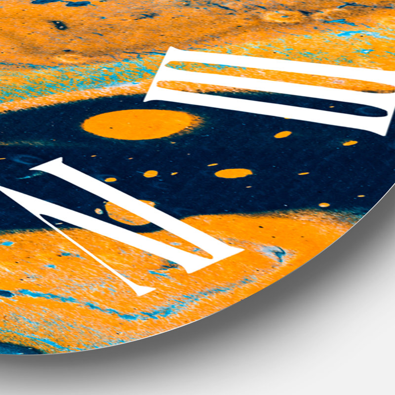 Composition abstraite en marbre bleu et orange IV - horloge murale moderne, Grand