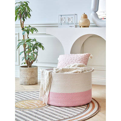 Large Cotton Rope Basket, Blanket Basket for Living Room, Baby Laundry Blanket Basket with Handle