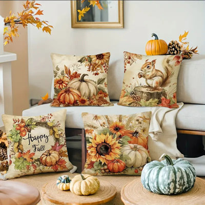 Housse de coussin citrouille en lin