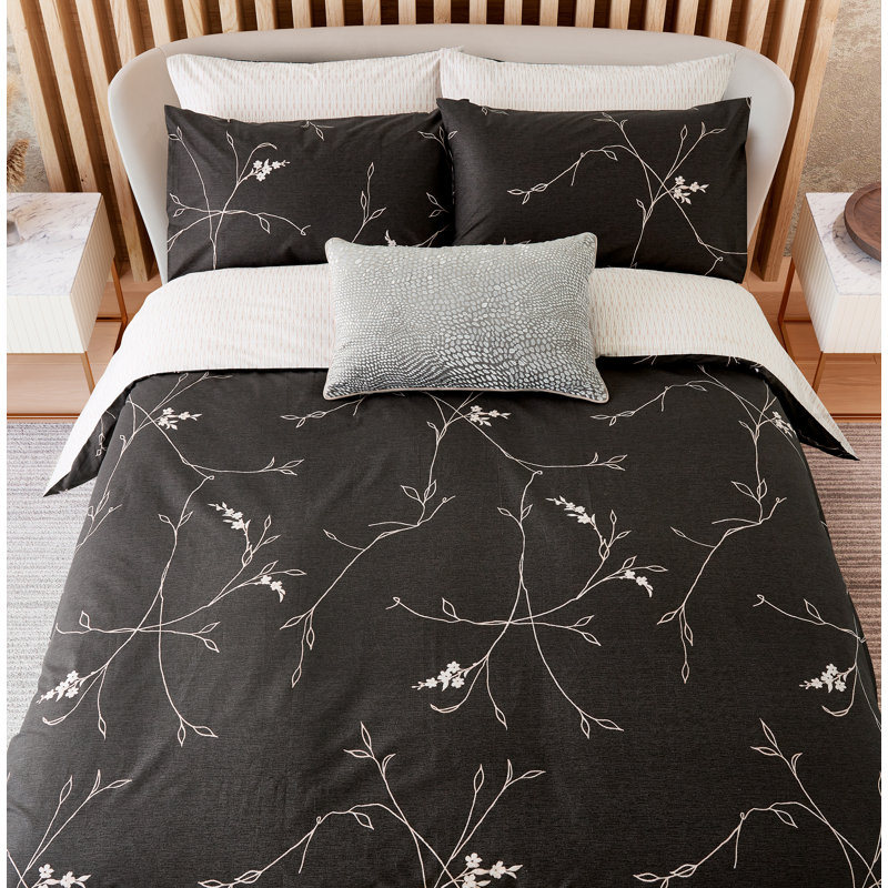 MāLie Black 100% Cotton Duvet Cover Set, Super King - 2 Standard Pillowcases