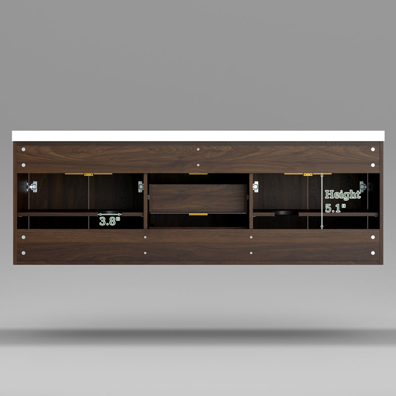 Adonia 60'' Bathroom Vanity With Double SMC Sink,Bathroom Cabinet With Drawers,Wall-mounted, Brown