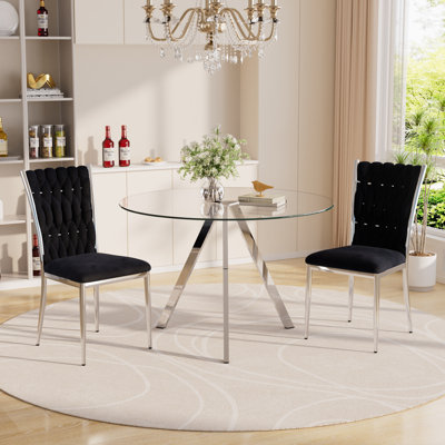 Ensemble de table de salle à manger en verre avec chaises rembourrées en velours