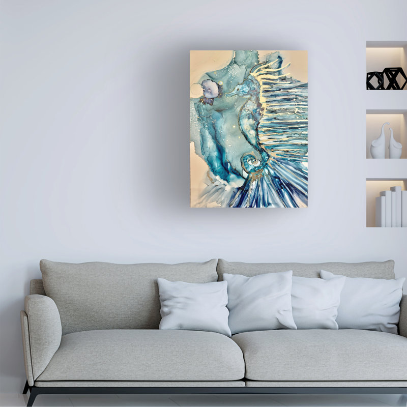 Art mural sur toile tendue - «Mystical Seahorse 2» par Amy Tieman pour décoration de salon, de chambre à coucher ou de bureau - 35 x 47