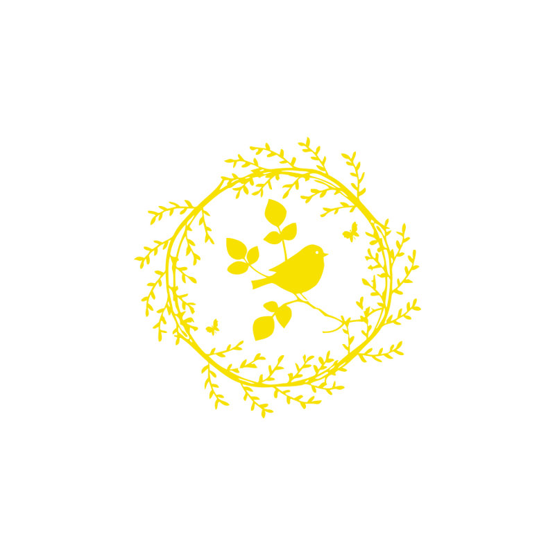 Décalcomanie murale oiseau sur le branchement, Jaune