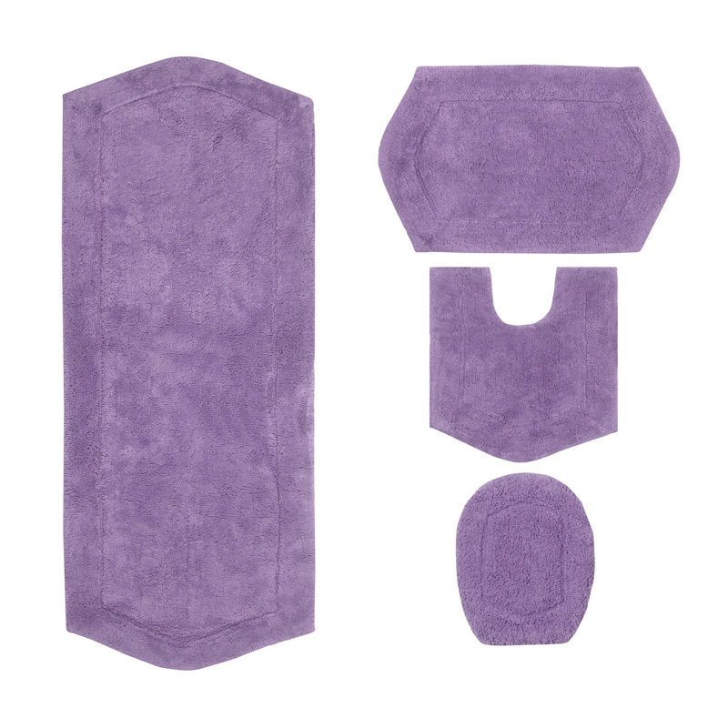 Waterford 4 Piece Bath Mat Set with Lid Cover, Quick Dry, Machine Washable Rugs, Absorbent, Purple