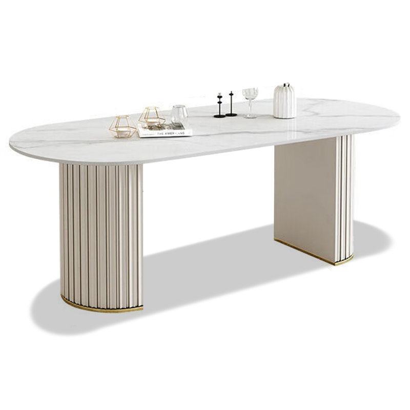 Table de salle à manger italienne de luxe en pierre frittée ovale, H 29,53 po x L 62,99 po x l 29,53 po