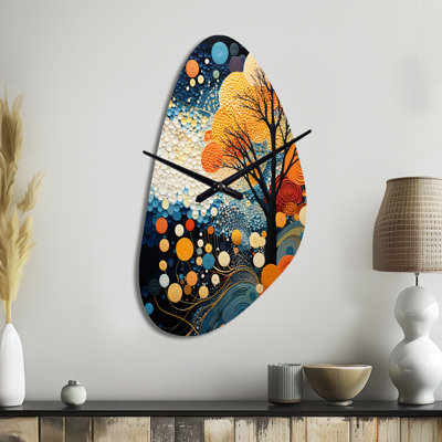 Colorful Mid Century Dynamic Duality V - Unique Shape Mid-Century Modern Metal Clock, Asymmetrical Metal Clock Print