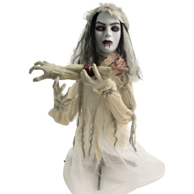 Haunted Hill Farm, mariée effrayante et hantée effrayante de 3 pi de haut, Halloween animatronique avec lumières et sons tactiles, décoration d'Halloween
