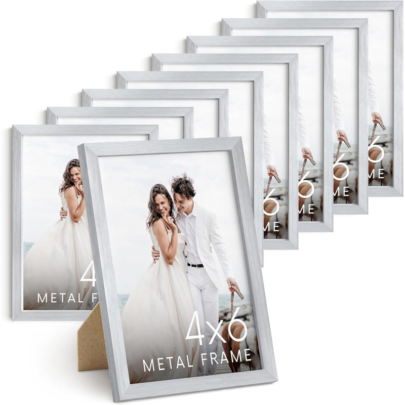 Cadres photo en métal (ensemble de 9), Argent, L 6 po x H 8 po