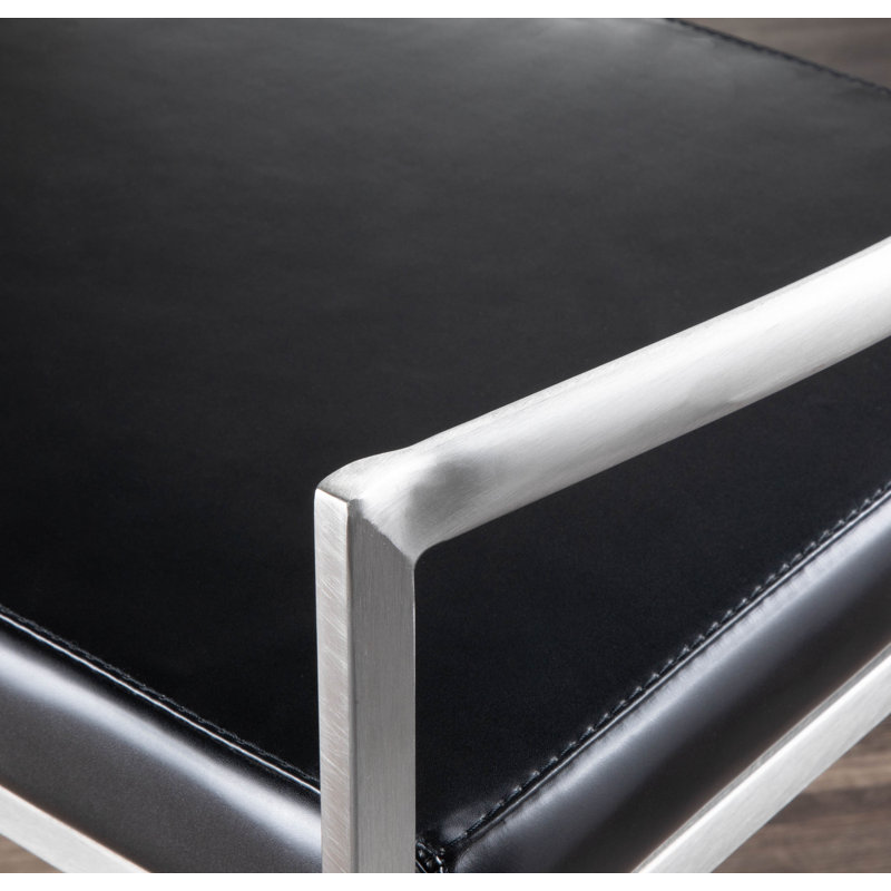 Tabouret de bar et de comptoir Derik, Acier inoxydable, Similicuir noir, Tabouret de comptoir (siège d'une hauteur de 27 p