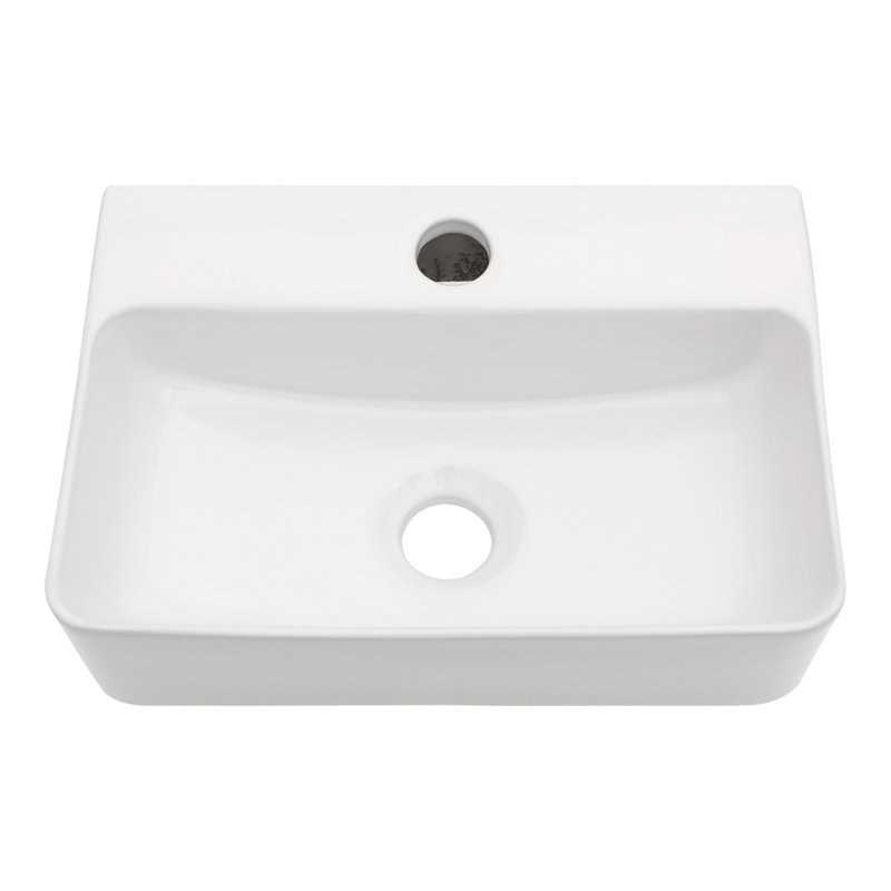 White Ceramic Rectangular Wall-Mount Bathroom Sink