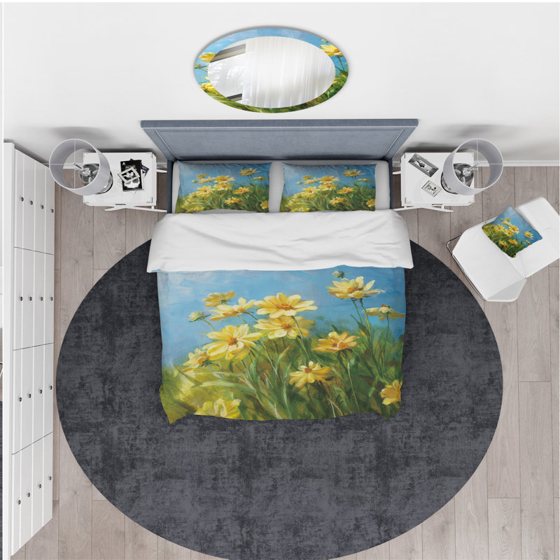 Summer Field I - Traditional Duvet Cover Set - Microfiber Polyester, Full/Queen Duvet Cover + 2 Shams