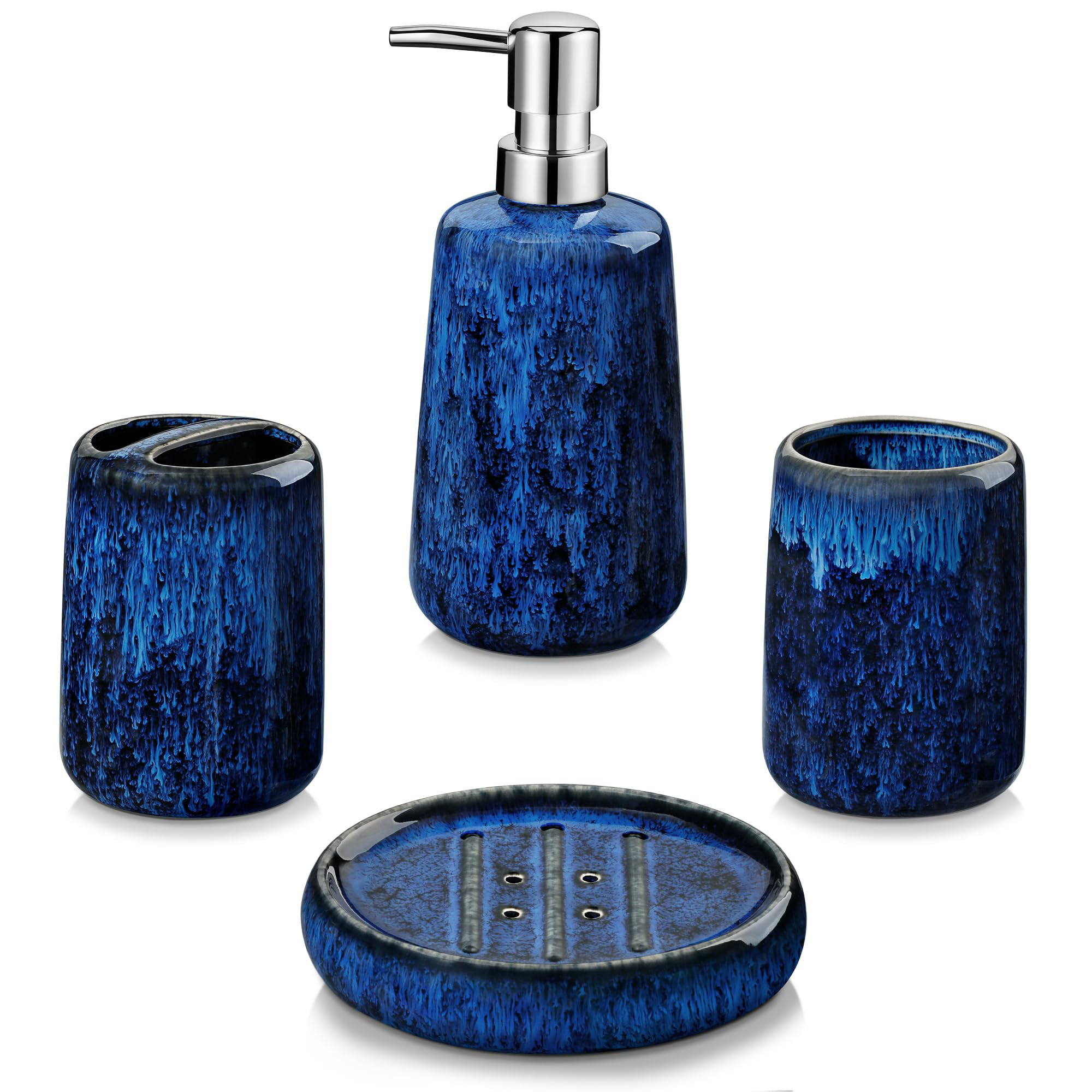 Wrought Studio™ Blue Bathroom Accessories Set, Ceramic Soap Dispenser ...
