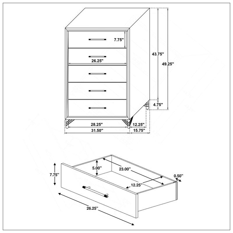 Commode blanche 5 tiroirs Chesney