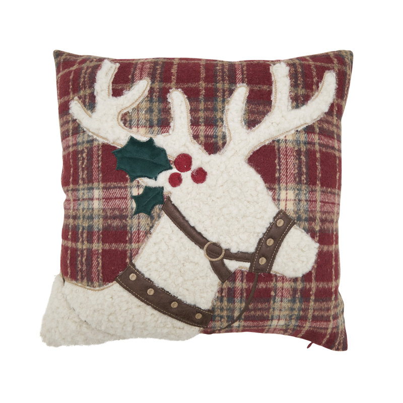 Plaid Reindeer Throw Pillow, Polyester